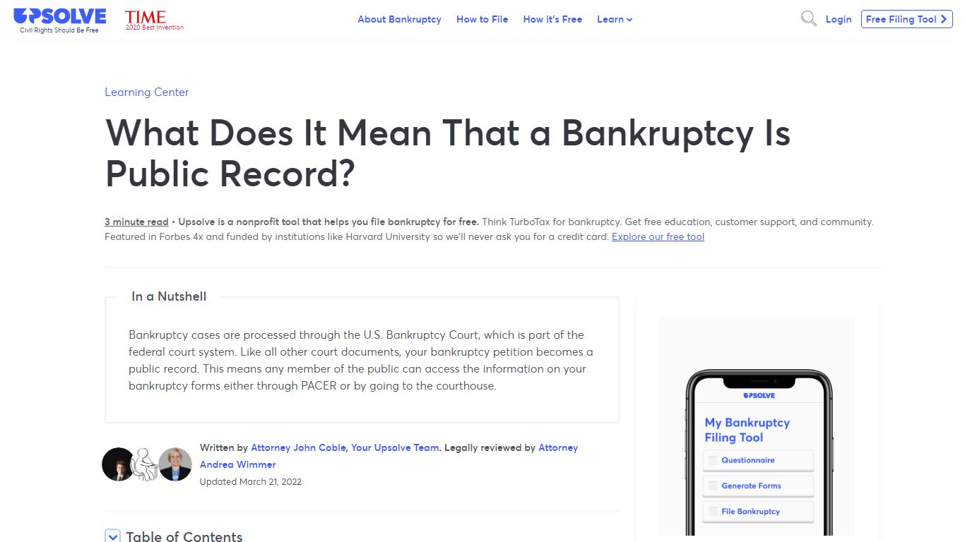 What does it mean that a bankruptcy is public record?